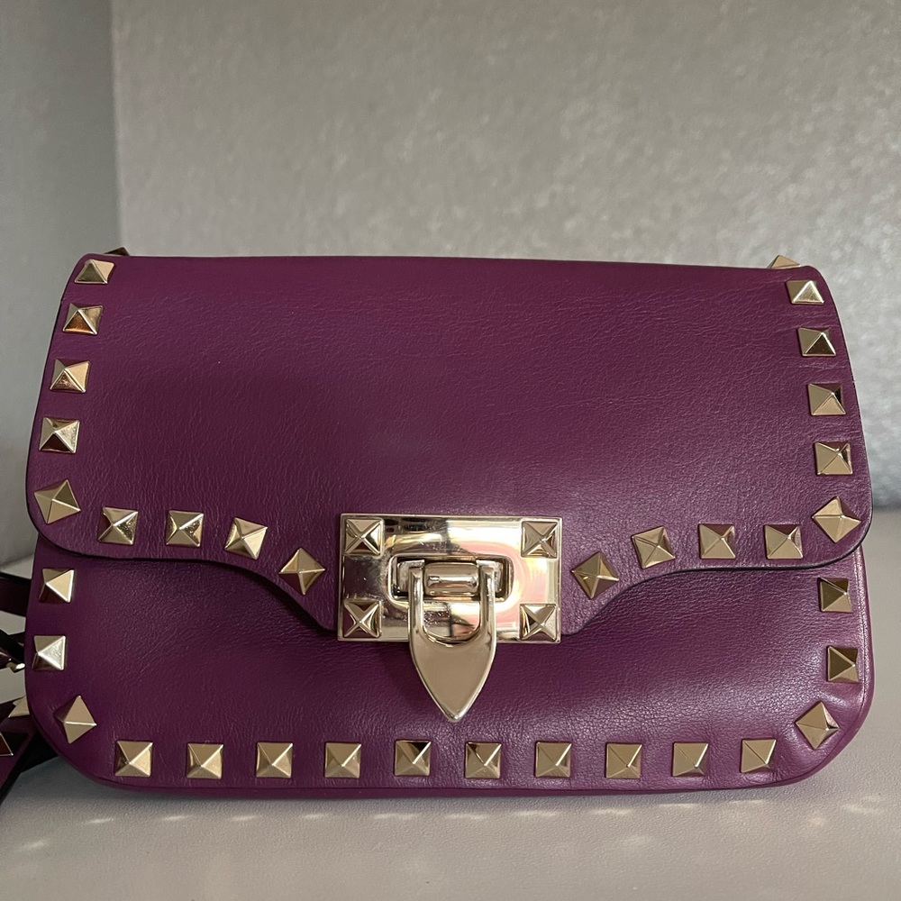 Valentino Garavani Vitello Mini Rockstud Crossbody Bag, Purple